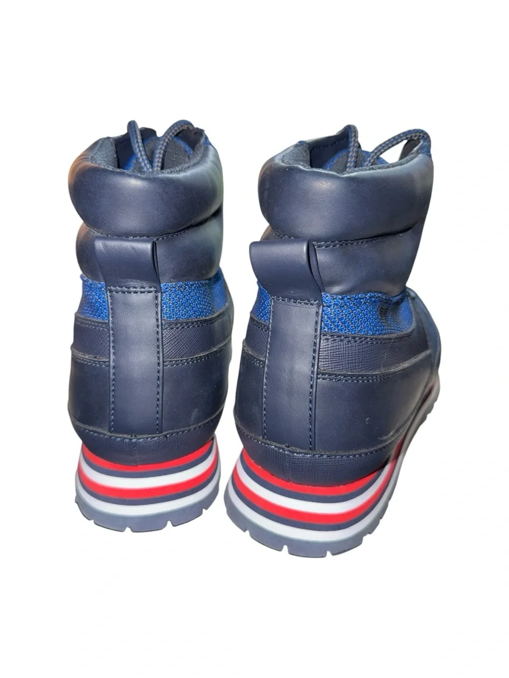 Men’s Tommy Hilfiger “Morien” Navy Blue High-Top Red/White Trim Hiker Boots - 10